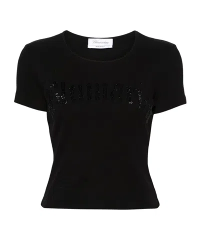 BLUMARINE RHINESTONED RIBBED T-SHIRT