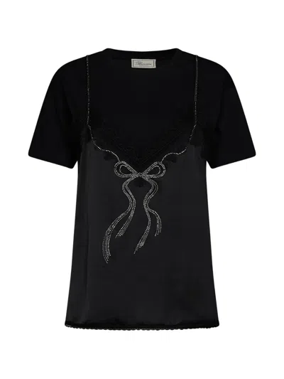Blumarine Black Jersey T-shirt With Top-effect Applique