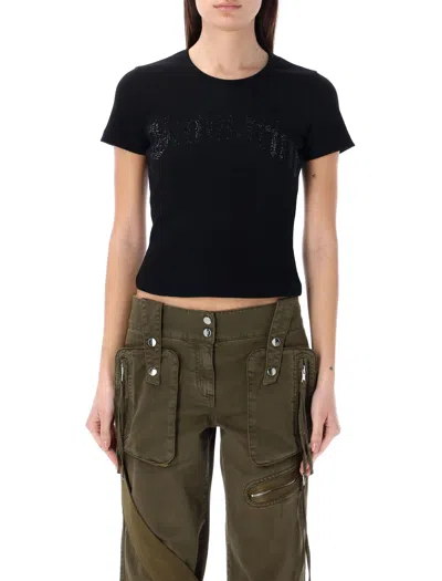 Blumarine Rhinestones Logo T-shirt In Black