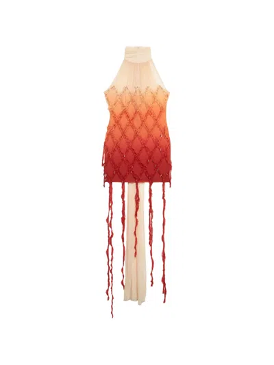Blumarine Rhombus-embellished Dress In Orange