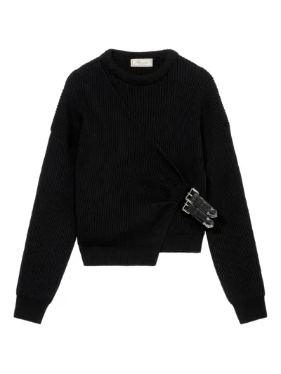 Blumarine Ribbed Buckle-fastening Sweater In Black
