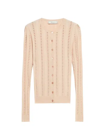 Blumarine Ribbed Cardigan In Neutral