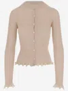 Blumarine Ribbed Cardigan With Lamé Scalloping In Pink