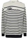 Blumarine Ribbed Crewneck In Ivory Dress Blue