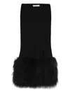 Blumarine Ribbed Fur-trimmed Midi Skirt In Black