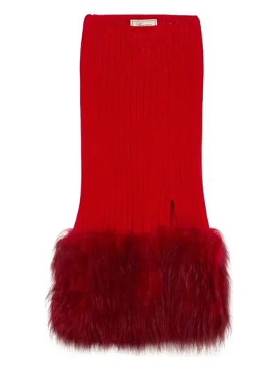 Blumarine Ribbed-kit Midi Skirt In Red