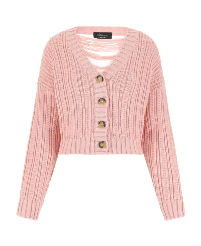 Blumarine Ribbed Knit Cropped Cardigan In Pink