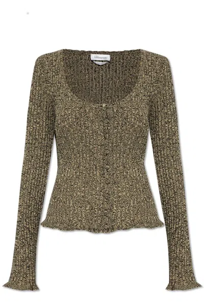 Blumarine Ribbed Knit Peplum Sweater In Grey