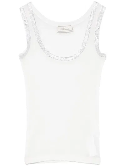 Blumarine Ribbed-knit Tank Top In White