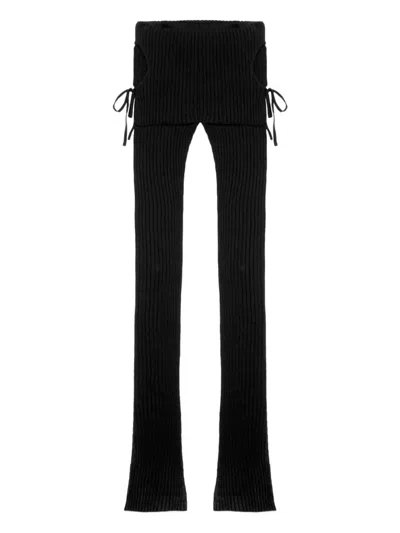 Blumarine Ribbed-knit Tie-detail Trousers In Black