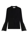Blumarine Ribbed Lace-trimmed Cardigan In Black