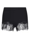Blumarine Ribbed Lace-trimmed Short Shorts In Black