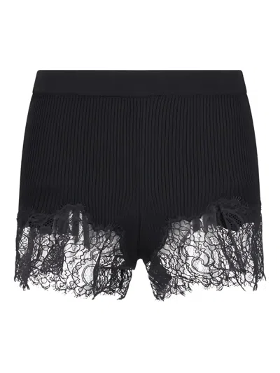 Blumarine Ribbed Lace-trimmed Short Shorts In Black