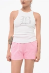 Blumarine Ribbed Tank Top With Rhinestoned Logo