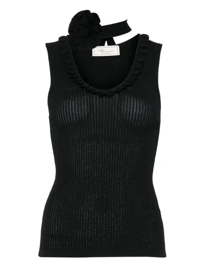Blumarine Ribbed Top In Black