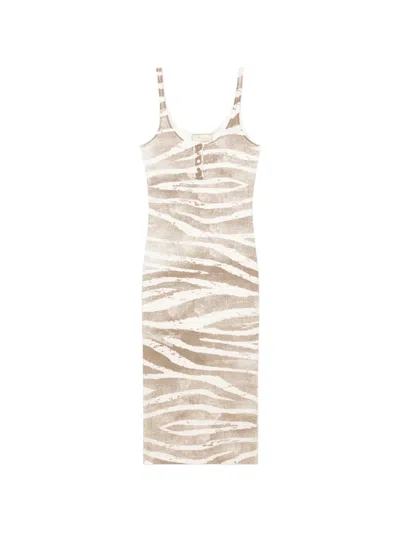 Blumarine Ribbed Zebra-print Midi Dress In Neutral