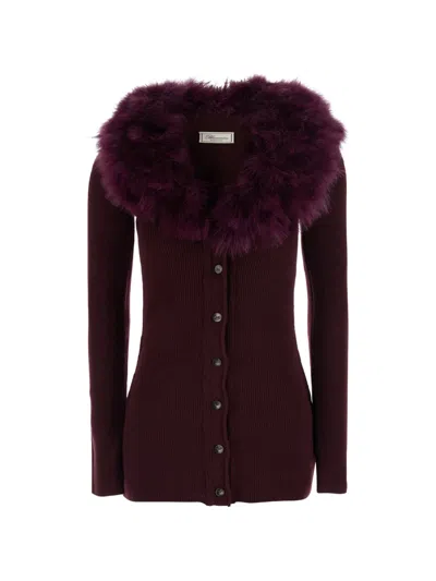 Blumarine Ribbed-knit Cardigan In Burgundy