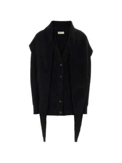 Blumarine Ribbed-knit Sailor-collar Cardigan In 블랙