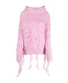 Blumarine Sleeved Knitwear With Roll Neck And Ruffled Detailing In Pink