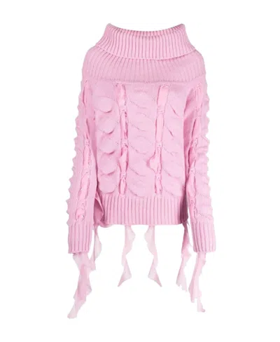 Blumarine Ribbon-detail Wool Jumper In Pink