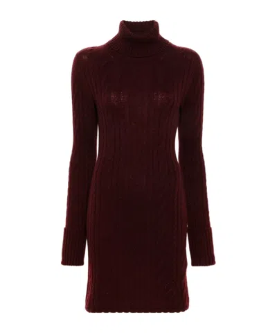 Blumarine Roll-neck Cable-knit Minidress In Purple