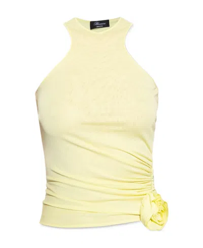 Blumarine Rose-appliqué Ruched Tank Top In Nude