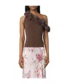 Blumarine Rose Applique Asymmetric Vest Top In Brown