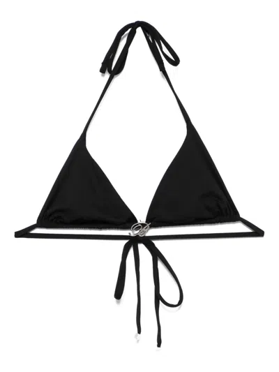 Blumarine Rose Bikini Top In Black