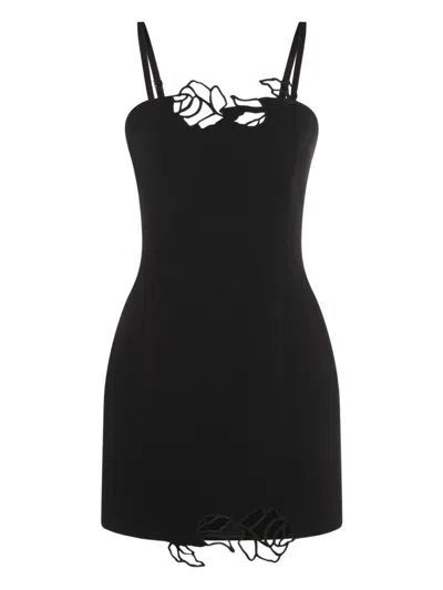 Blumarine Mini Dress Cady Fitted Silhouette Floral Embellishments In Black