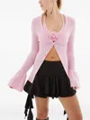 Blumarine Rose-embellished Ribbed Cardigan In Pink