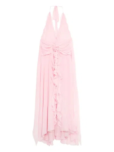 Blumarine Rose-embellished Ruffled Maxi Dress In Pink
