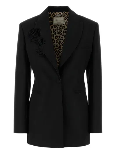 BLUMARINE ROSE-EMBELLISHED WOOL BLAZER