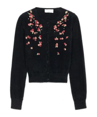 BLUMARINE FLORAL-APPLIQUÉ KNITTED CARDIGAN