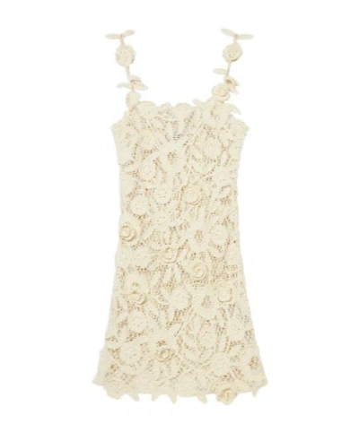 Blumarine Rose Embroidered Knitted Dress In Nude