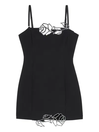 Blumarine Rose-embroidered Mini Dress In Black