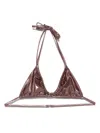 Blumarine Rose Laminated Bikini Top In Brown