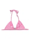 Blumarine Rose Laminated Bikini Top In Pink