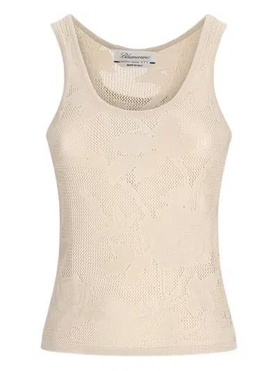 Blumarine Rose-pattern Mesh Top In Neutral