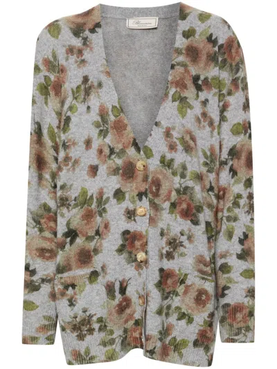 Blumarine Rose Printed Cardigan In Gray