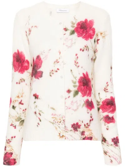 Blumarine Rose-print Cardigan In White