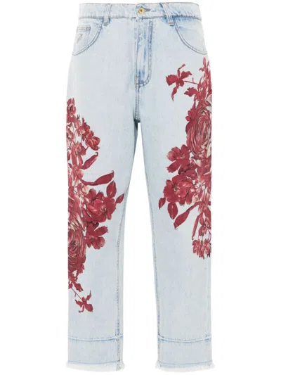 Blumarine Rose-print Jeans In Blue