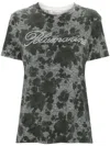 Blumarine Logo Floral-print Cotton T-shirt In Grey