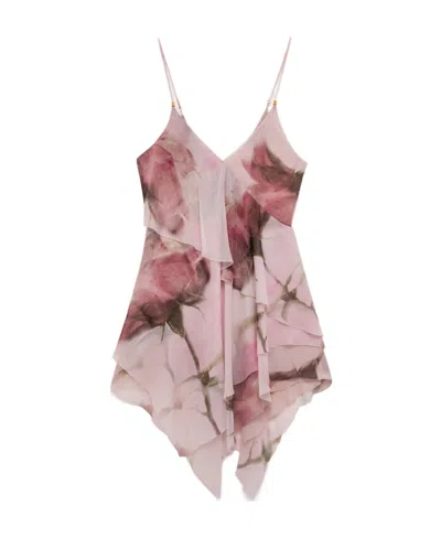 Blumarine Rose-print Mini Slip Dress In Pink