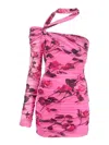 Blumarine Rose Print Tech Jersey Mini Dress In Nude & Neutrals