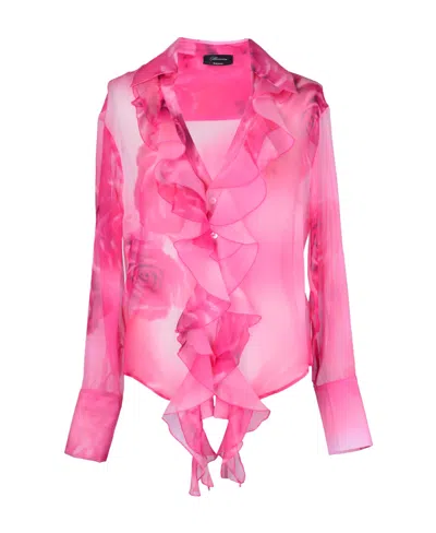 Blumarine Rose-print Silk Shirt In Pink