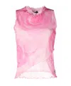 Blumarine Layered Tank Top With All-over Roses Print In Pink