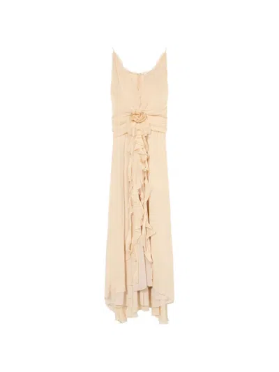 Blumarine Rose-detail Flounced Maxi Dress In Neutral
