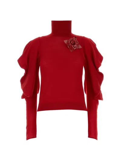 Blumarine Rose-detail Ruffled-sleeve Sweater In Multi