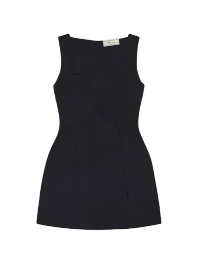 Blumarine Rose-embroidered Sleeveless Mini Dress In Black
