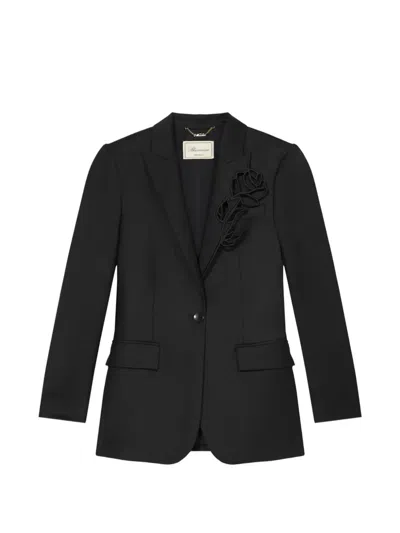 Blumarine Rose-embroidered Tailored Jacket In Black